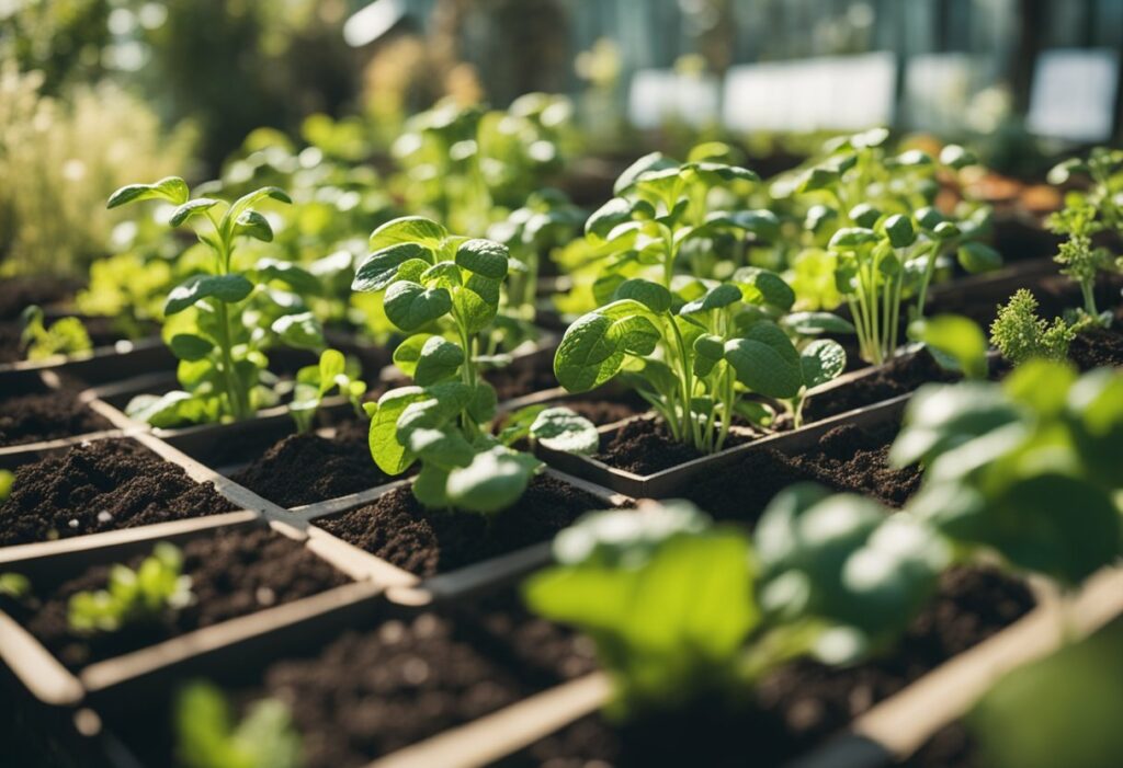 Ein blühender Garten, gefüllt mit kohlenhydratarmen Gemüse, das von Samen bis zur Ernte wächst und die Grundlagen der ketogenen Selbstversorgung repräsentiert.